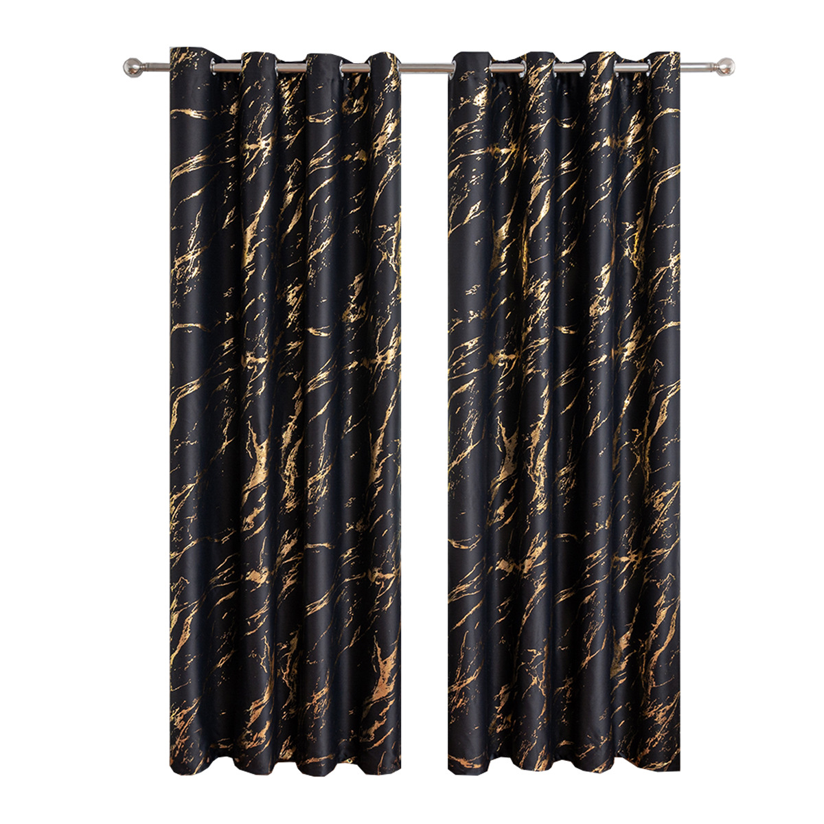 Bronzing & Silvering Marble High Precision Blackout Curtains, Grommet Sun Protection Finished Curtains for Living Room
