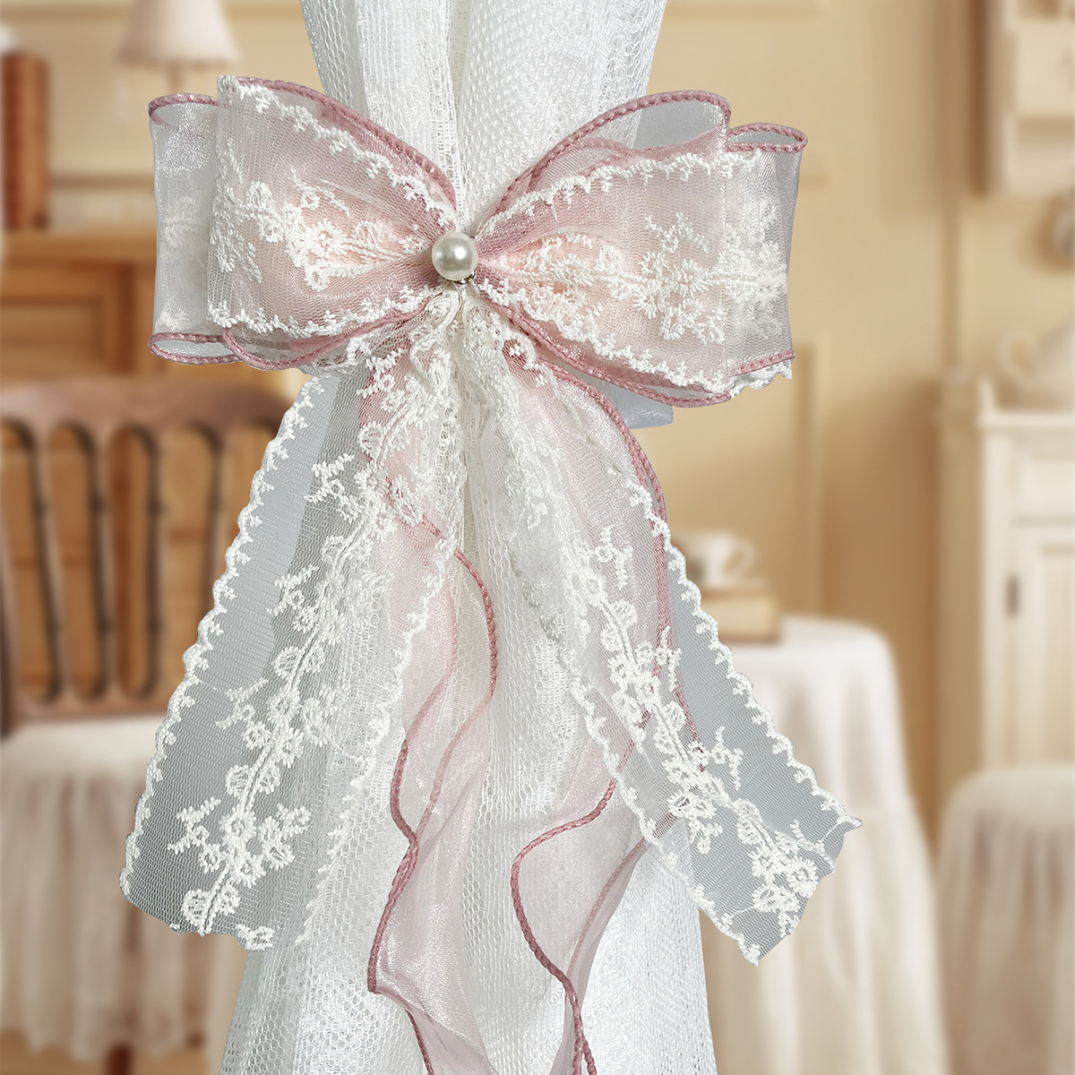 New Double Layer Lace Bow Curtain Tiebacks for Bedroom and Living Room