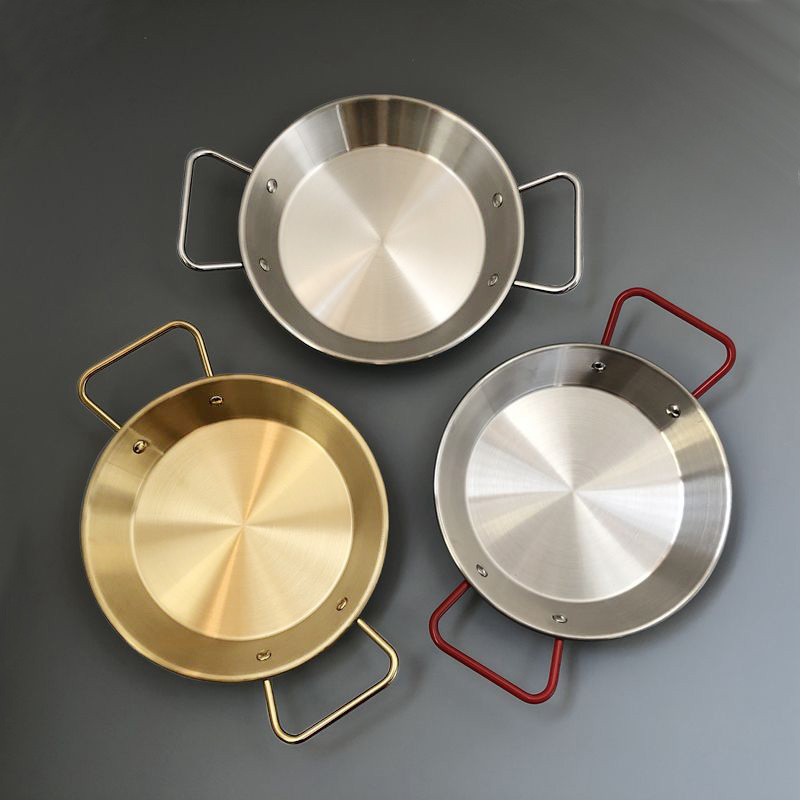 Stainless Steel Spanish Seafood Plates, Fried Chicken, Pasta and French Fries Plates, Double Handle Risotto, Crayfish Pan