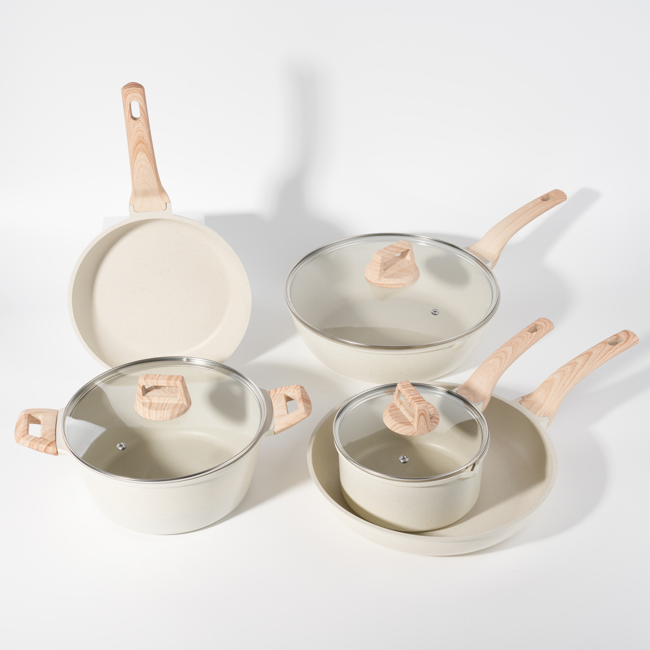 Non-Stick Maifan Stone Woks, 5-Piece Cookware Sets for Gas and Induction Cookers