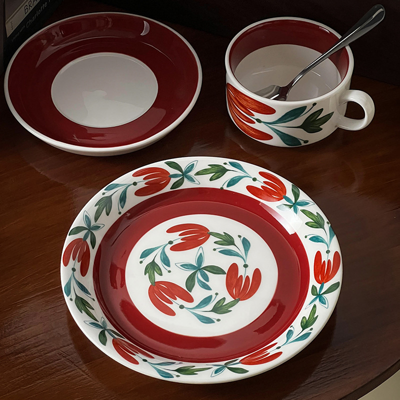 Vintage Finnish Niche Floral Ceramic Plates, Retro Round Breakfast Plates, Household Dinner Plates, Dessert Plates and Fruit Plates