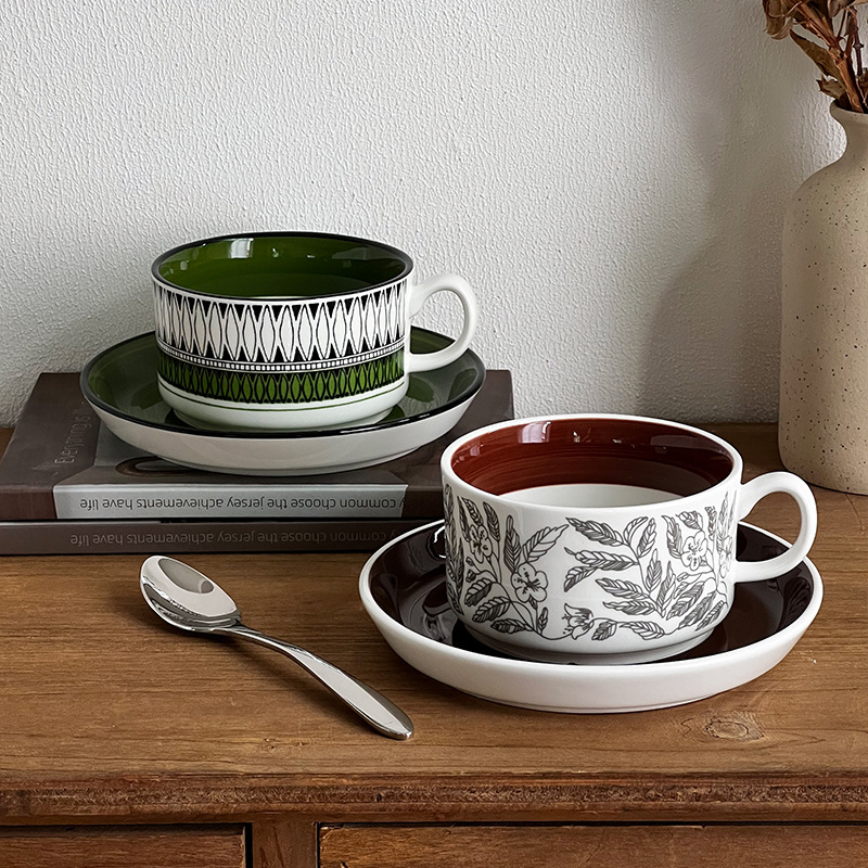 Finnish Export Vintage Ceramic Coffee Cup and Saucer Sets, Luxury High-Value Office Afternoon Tea Cups, Retro Latte Cups