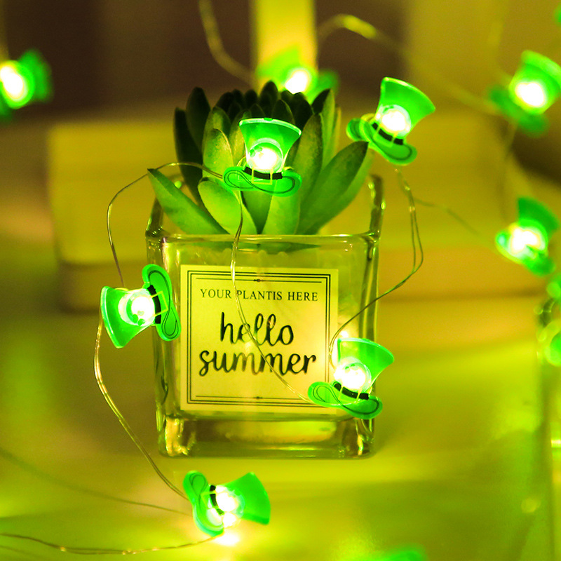 New LED String Lights, St. Patrick's Day Green Hat and Four-Leaf Clover Decorative String Lights