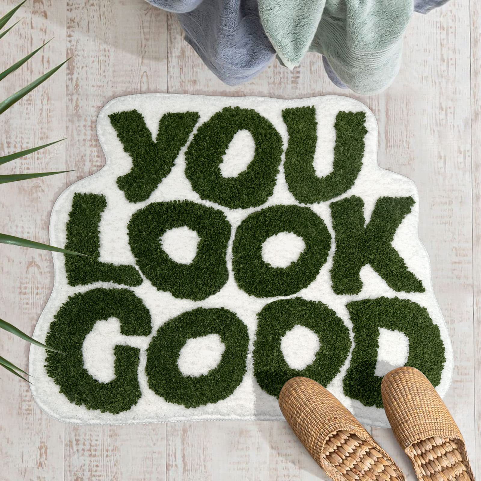 New Cross-Border Water-Absorbent Non-Slip Letter Flocked Simple Home Carpets, Bedside Rugs, Bedroom Green Floor Mats