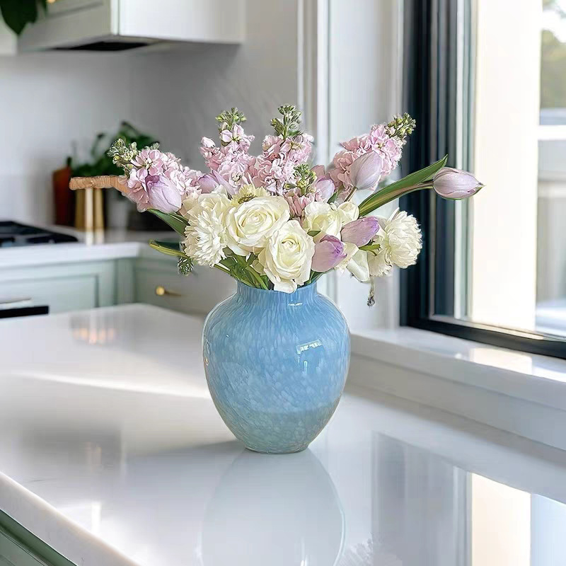 Vase Ornaments, Pink Flower Decorative Glass, Retro Colored Glaze Fresh Flower Vases, Nordic Style