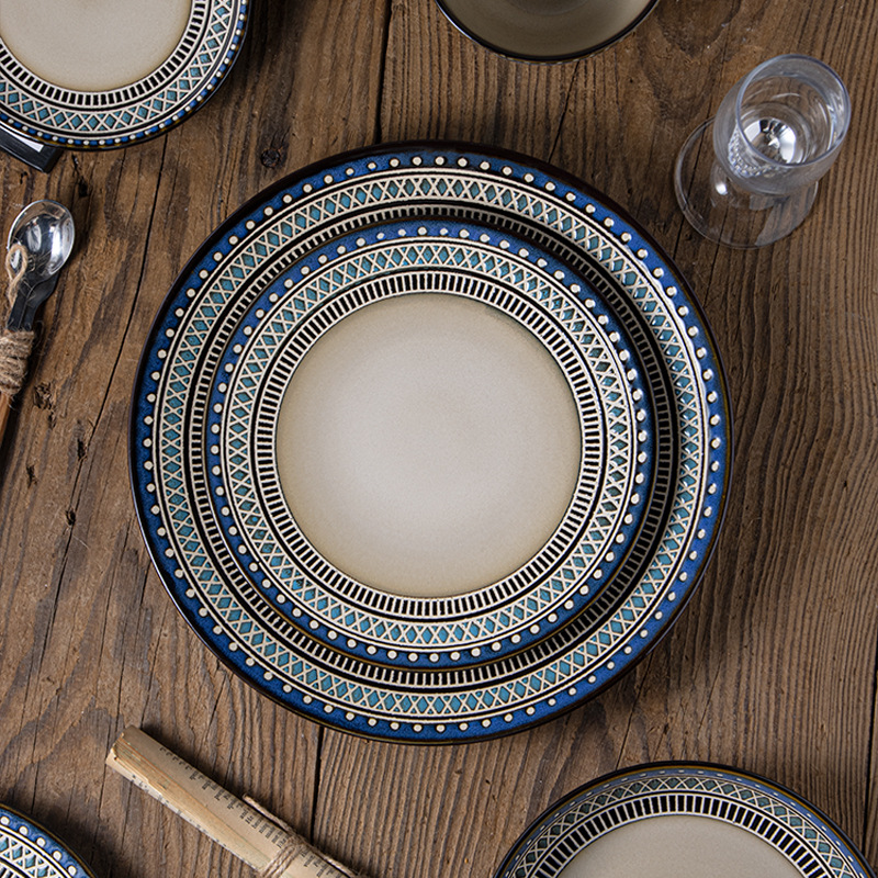 European and American Ceramic Tableware Underglaze Sets, Embossed Steak Plates, Salad Bowls, Rice Bowls, Western Restaurant Fish Plates and Cups