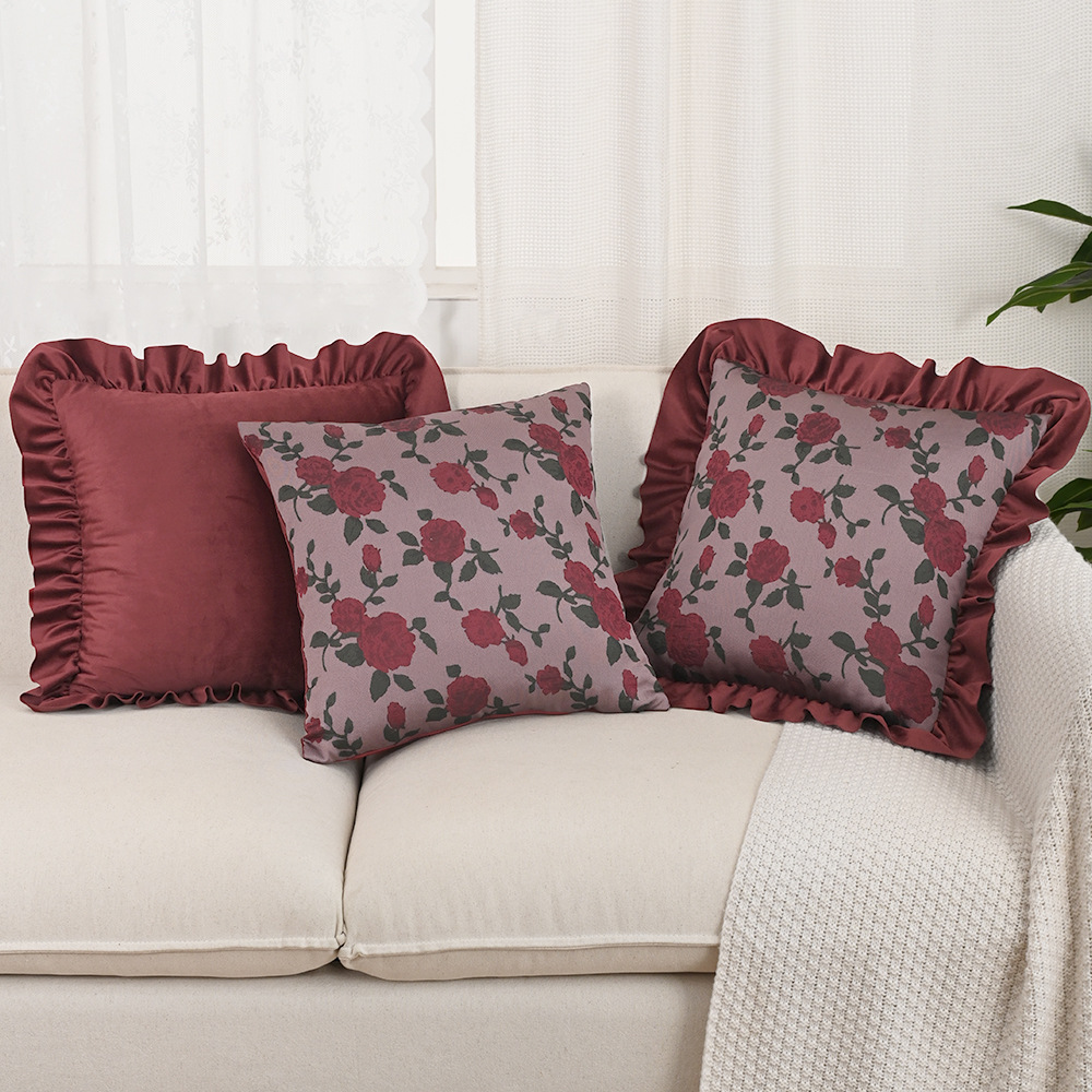 Nordic INS Rose Jacquard Ruffled Edge Throw Pillows, American Retro Sofa Decorative Pillow Covers