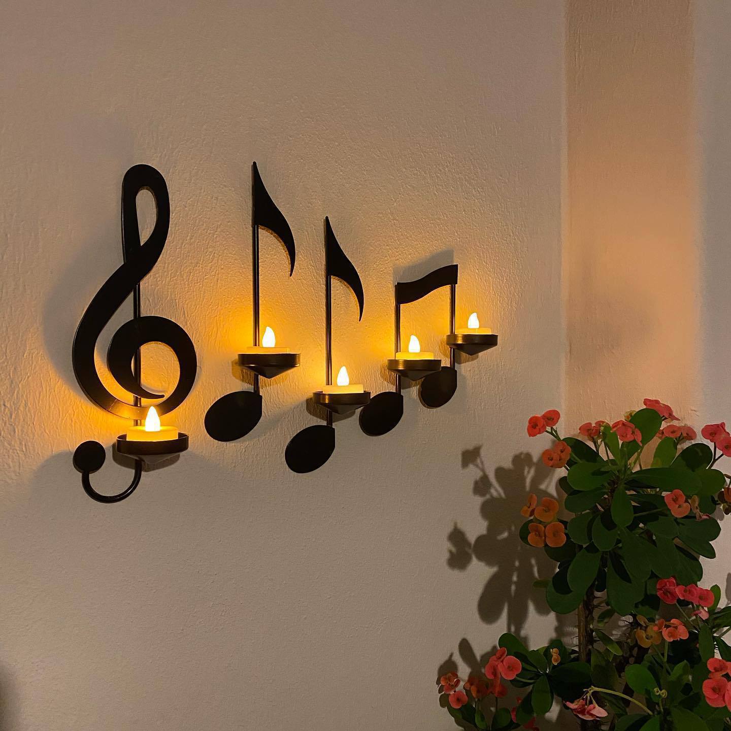 European Musical Note Candle Holders, Wall-Hanging Candlelight Dinner Iron Candle Holders, Home Living Room Decorative Wall Hangings